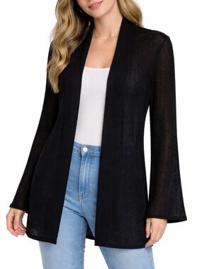 Ralph Lauren Linen Open Knit Shawl Collar Long Line Cardigan Black size large
